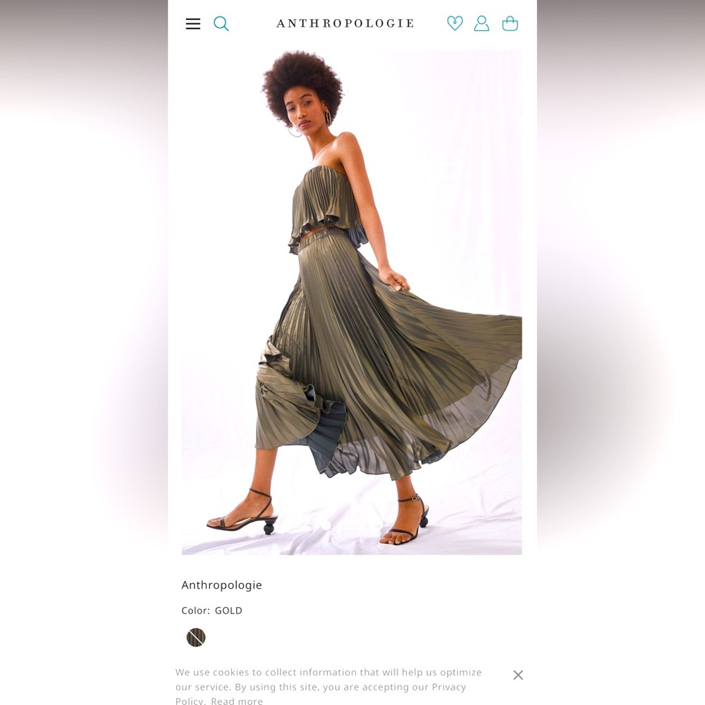 Anthropologie-Pleated Metallic skirt set